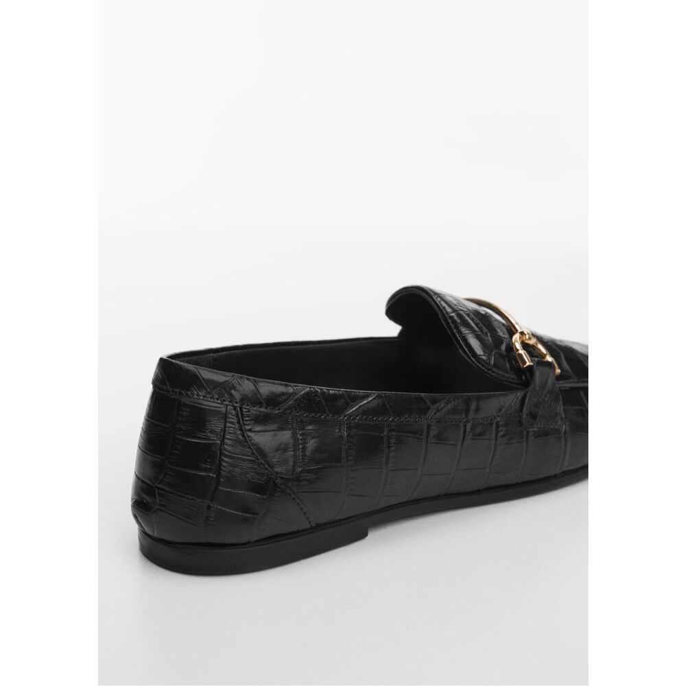 MANGO MNG Croc Embossed Leather Horsebit Loafers Black Women’s 39 / 8.5 NEW - Picture 4 of 6